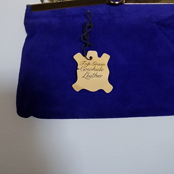 GENUINE SUEDE PURPLE 1970s CLUTCH WITH CONVERTIBLE CHAIN FOR SHOULDER BAG. NWT - Picture 10 of 13